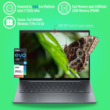 HP Dragonfly G4 13.5" WUXGA+ Notebook Intel Core i7-1355U vPro (10 Core) 32GB LPDDR5 Memory - 1TB SSD - Backlit KB, Fingerprint, 65W Charging Wolf Security, Windows 11 Pro w/Deskpad