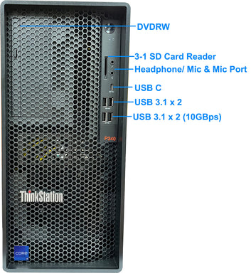 Lenovo ThinkStation P340 Tower Workstation - Intel i7-10700F - 32GB RAM, 1TB NVMe SSD - NVIDIA Quadro P600 2GB, Mini-DisplayPort, DVD, SD Card Reader, Wi-Fi, Bluetooth - Windows 11 Pro