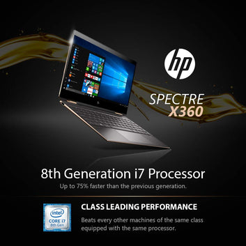 HP Spectre x360 2019 13T Gemcut Laptop i7-8565U 1.8GHz, 16GB RAM, 512GB SSD, Windows 10 Home, USB C, 13.3 FHD Touchscreen, B&O Speakers, Win 10 Home