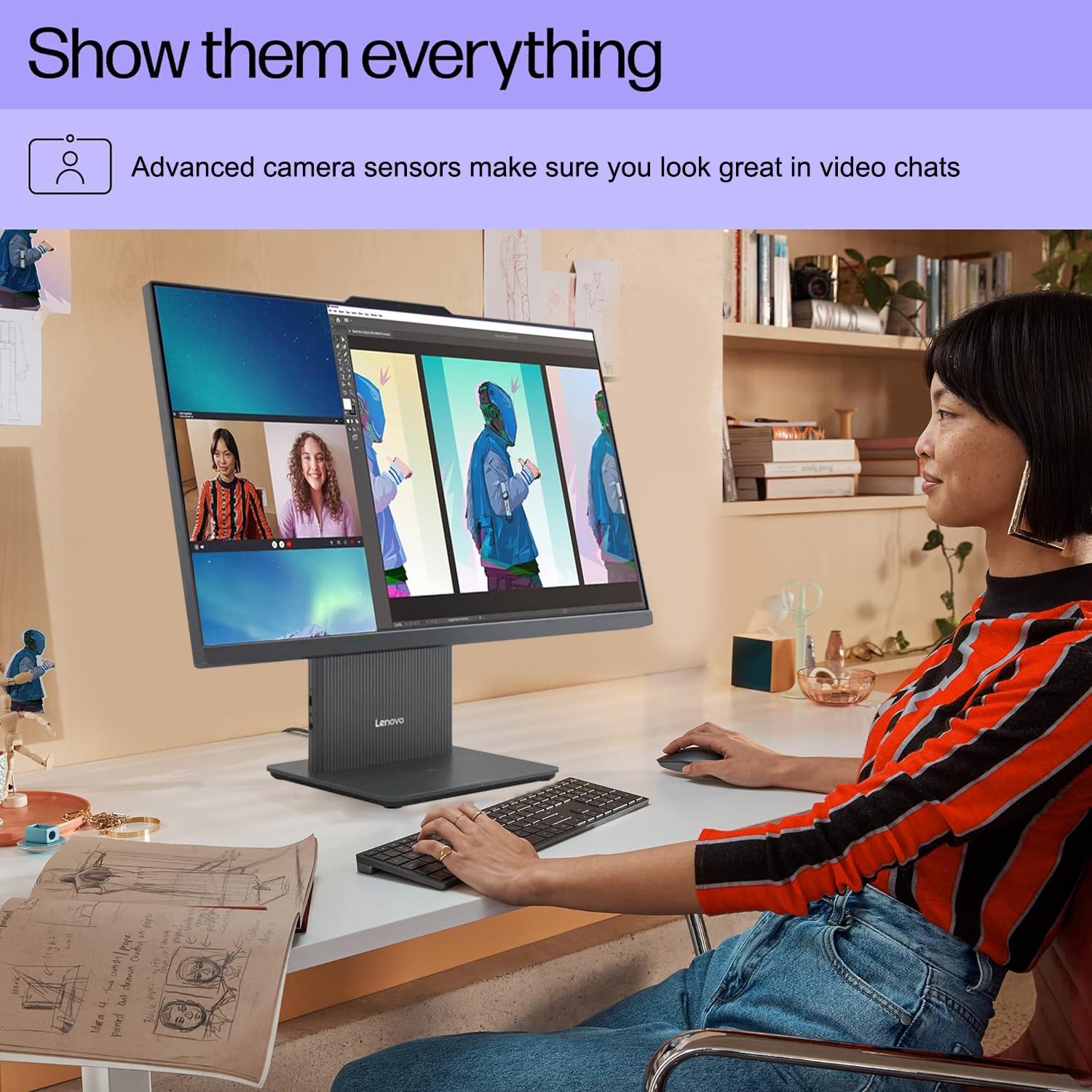 Lenovo IdeaCentre I AIO, 27" QHD Touchscreen, i7-13620H, 16GB DDR5 RAM, 1TB SSD, IR Camera, Wireless Charging Base, HDMI, RJ45, Wireless KB & Mouse, Windows 11 Pro, with Harman Audio Speakers