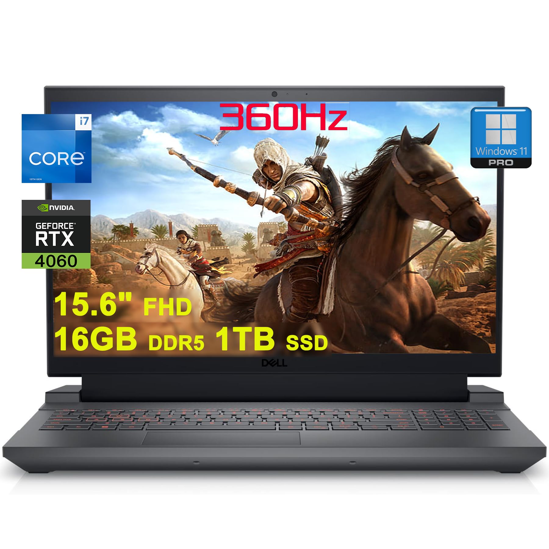 Dell G15 5530 Gaming Laptop | 15.6" FHD 360Hz (100% sRGB, 1ms) | Intel 14-core i7-13650HX | 16GB DDR5 1TB SSD | GeForce RTX 4060 8GB Graphic | Backlit USB-C Win11Pro Black