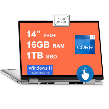 Dell Inspiron 14 7430 2-in-1 Laptop 14" FHD+ Touchscreen Intel 10-core i7-1355U Processor 16GB RAM 1TB SSD Backlit Fingerprint Thunderbolt FHD Camera Fast Charging Long Battery Life Win11Pro Silver
