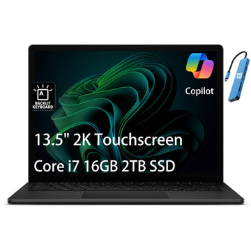 Microsoft Surface Laptop 5 Laptop (13.5" 2K Touchscreen, Intel 10-Core i7-1265U, 16GB 6400MHz RAM, 2TB SSD), HUB, 18-Hr Battery Life, Backlit, Wi-Fi 6, Webcam, Win 11 Pro w/AI Copilot, Black