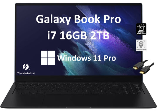 SAMSUNG Galaxy Book Pro 15.6''FHD AMOLED (Intel Core i7-1165G7,16GB RAM, 2TB PCIe SSD) Home & Business Laptop,Backlit Keyboard,Fingerprint Reader,Wi-Fi 6E,Webcam,OLED,IST HDMI,Win 11 Pro, Mystic Blue